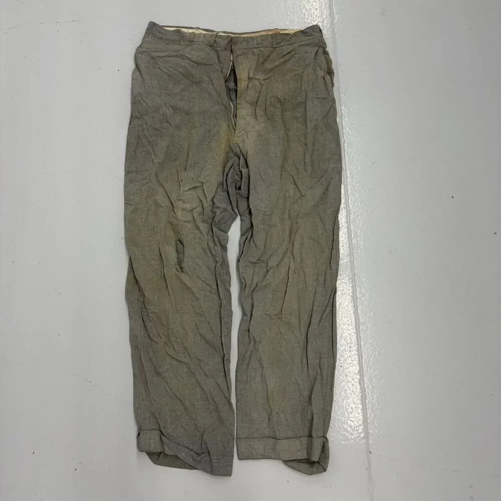 Vintage 50s Loeb's Green Distressed Rayon Trousers 33x28